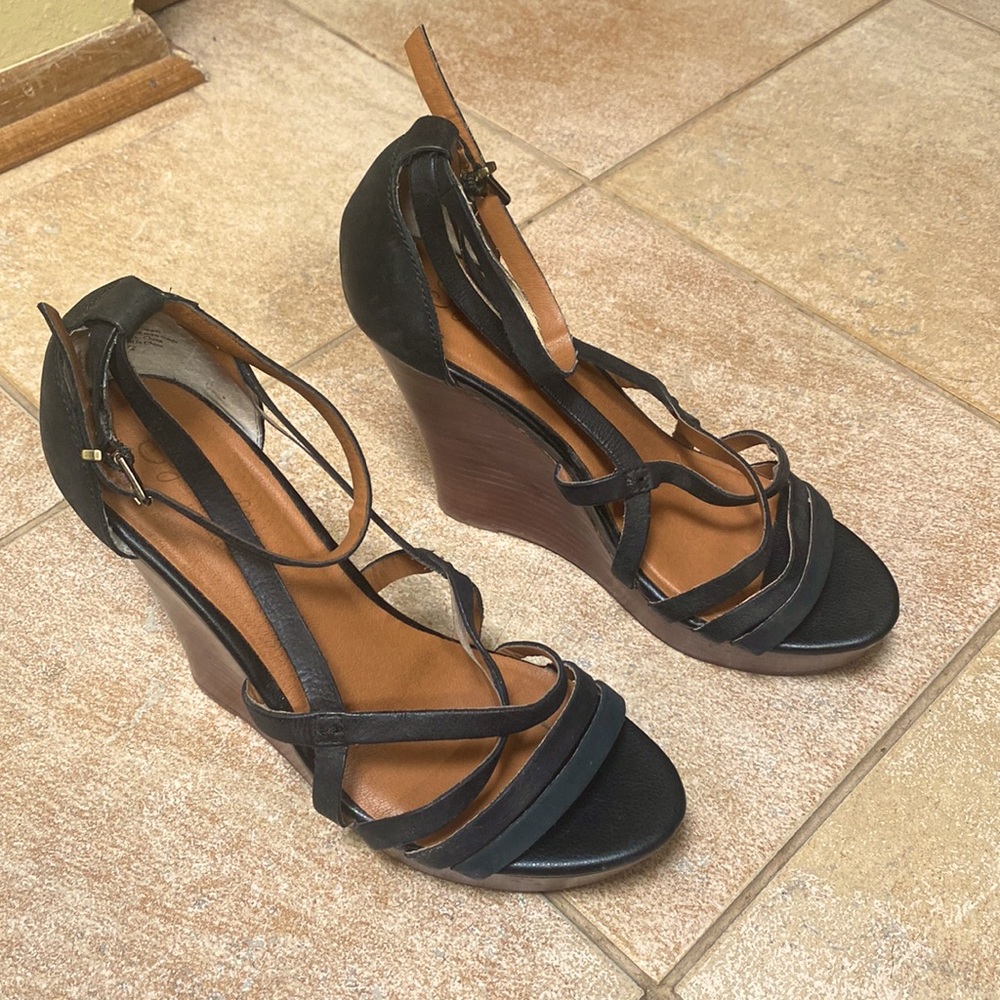 Strappy black platform Seychelles heels